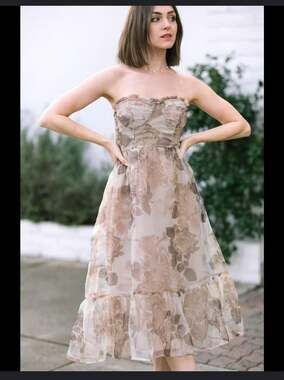 KESTAN.CO Kimberly Dress Chocolate Floral Strapless Midi Size Small
